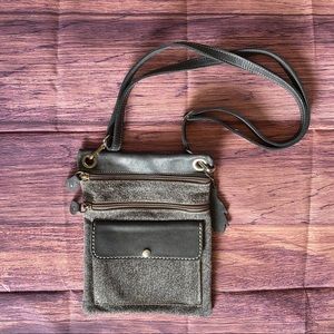 ROOTS Grey Leather Crossbody Bag